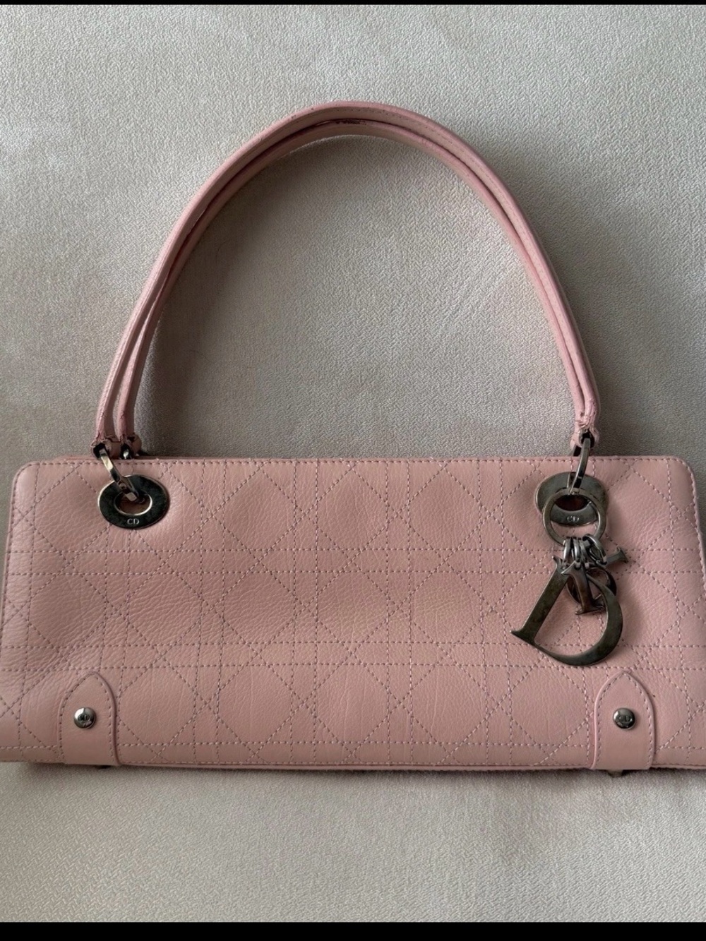 Christian Dior Lady Dior East West Cannage Pink Calfskin Silver Bag